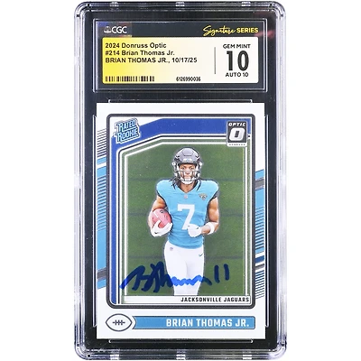 Brian Thomas Jr. Jacksonville Jaguars Autographed 2024 Panini Donruss Optic #214 CGC Fanatics Witnessed Authenticated 10/10 Rookie Card