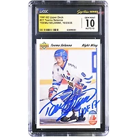 Teemu Selanne Finland Hockey Autographed 1991-92 Upper Deck #21 CGC Fanatics Witnessed Authenticated 10/10 Rookie Card with "HOF 17" Inscription