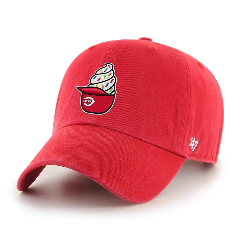 Men's '47 Red Cincinnati Reds Ice Cream Helmet Clean Up Adjustable Hat