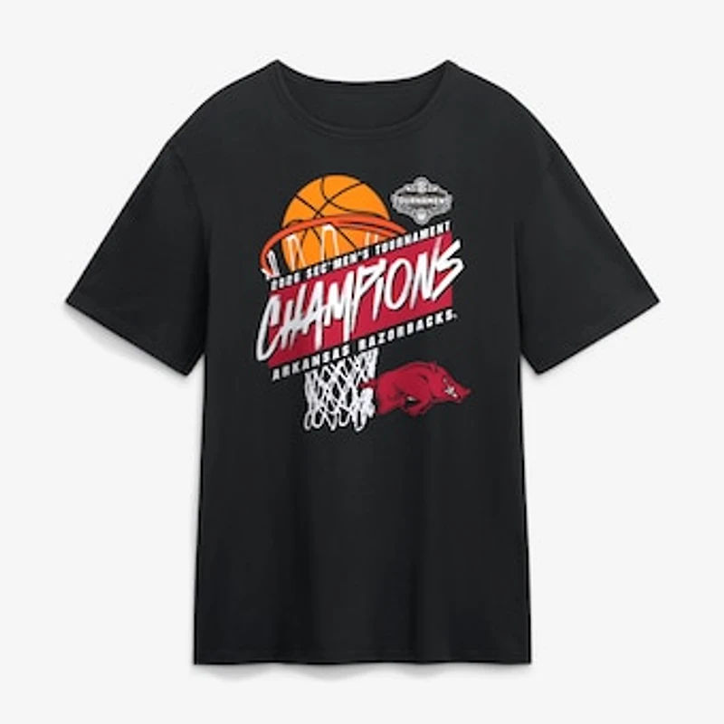 Men's Black Arkansas Razorbacks 2026 SEC Men's Basketball Tournament Champions T-Shirt