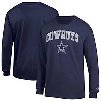 Men's Champion Navy Dallas Cowboys Arch Over Logo Long Sleeve T-Shirt