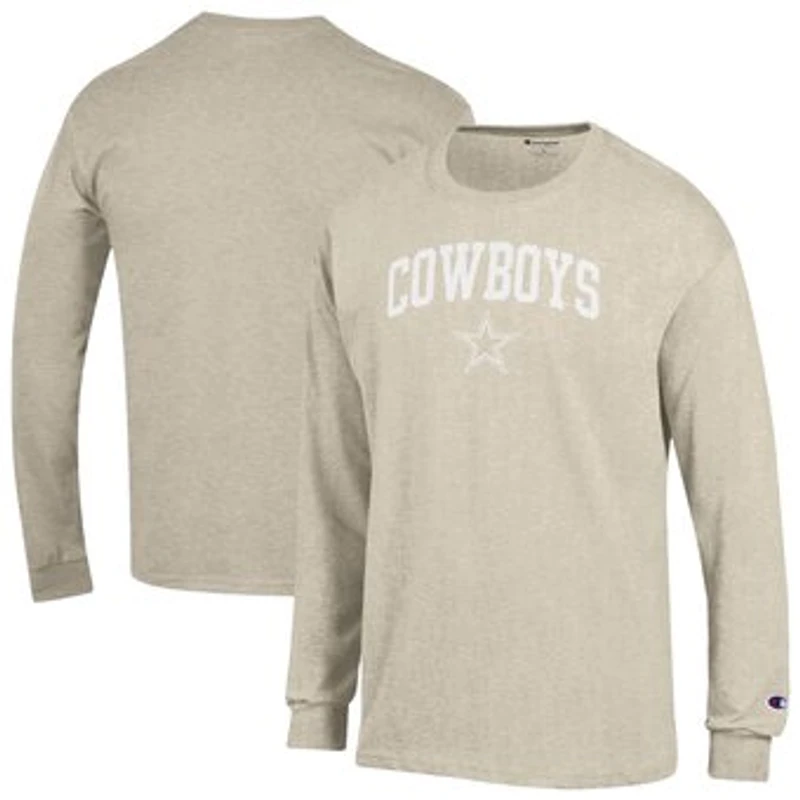 Men's Champion Heather Oatmeal Dallas Cowboys White Ink Jersey Long Sleeve T-Shirt