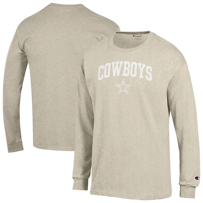 Men's Champion  Heather Oatmeal Dallas Cowboys White Ink Jersey Long Sleeve T-Shirt