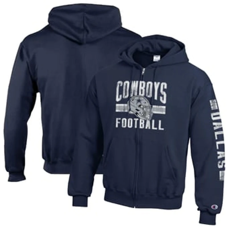 Men's Champion Navy Dallas Cowboys Powerblend Fleece Full-Zip Hoodie