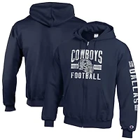 Men's Champion  Navy Dallas Cowboys Powerblend Fleece Full-Zip Hoodie