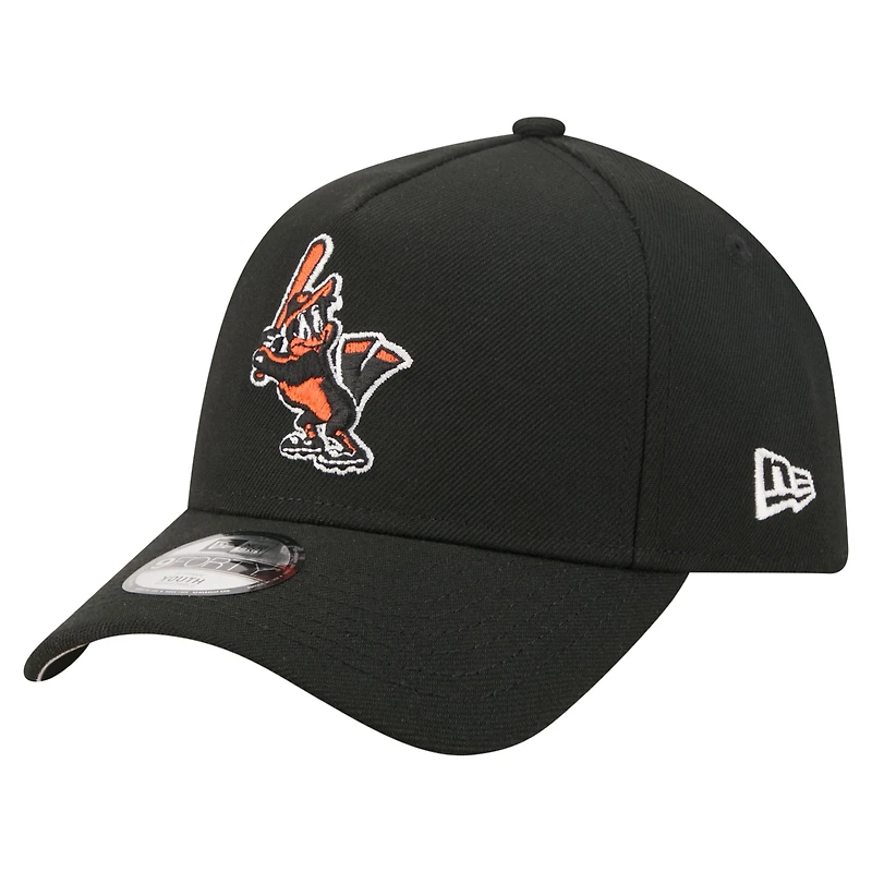 Youth New Era Black Baltimore Orioles Cooperstown Logo 9FORTY A-Frame Adjustable Hat