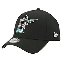 Youth New Era  Black Florida Marlins Cooperstown Logo 9FORTY A-Frame Adjustable Hat