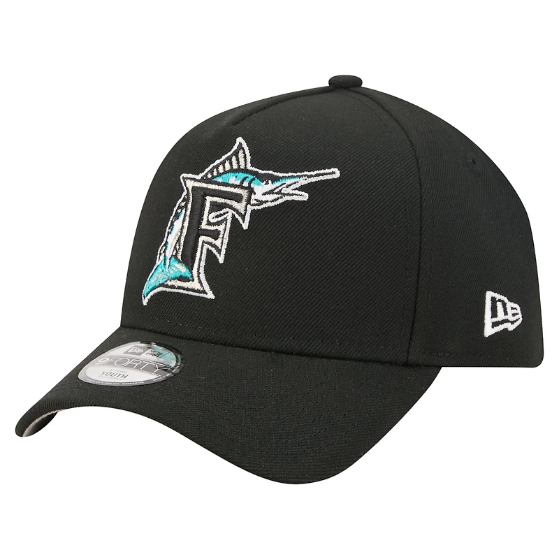 Youth New Era Black Florida Marlins Cooperstown Logo 9FORTY A-Frame Adjustable Hat