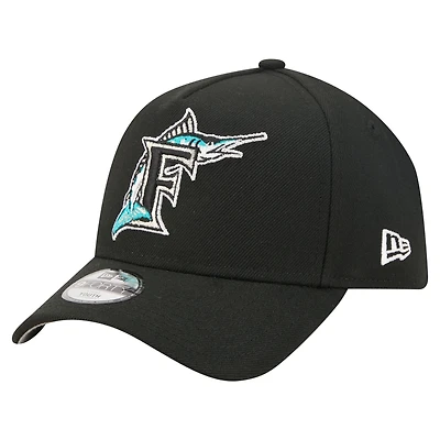 Youth New Era  Black Florida Marlins Cooperstown Logo 9FORTY A-Frame Adjustable Hat