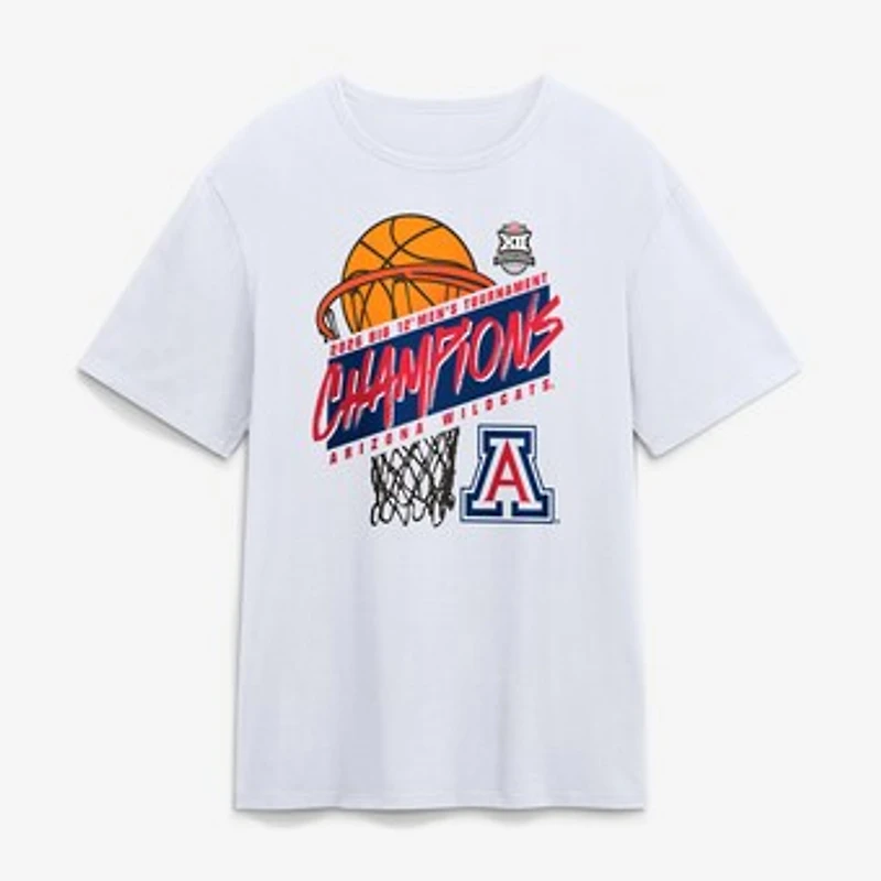 Men's White Arizona Wildcats 2026 Big 12 Men's Basketball Tournament Champions T-Shirt