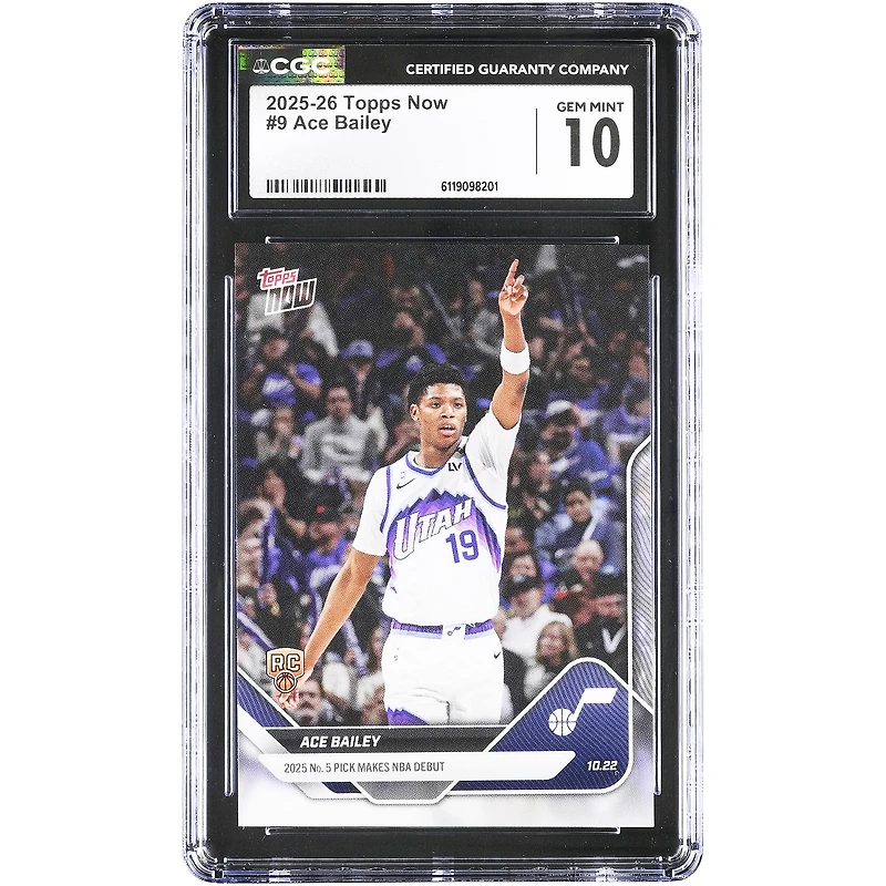 Ace Bailey Utah Jazz 2025-26 Topps Now '25 No. 5 Pick Makes NBA Debut #9 CGC Authenticated Rookie Card