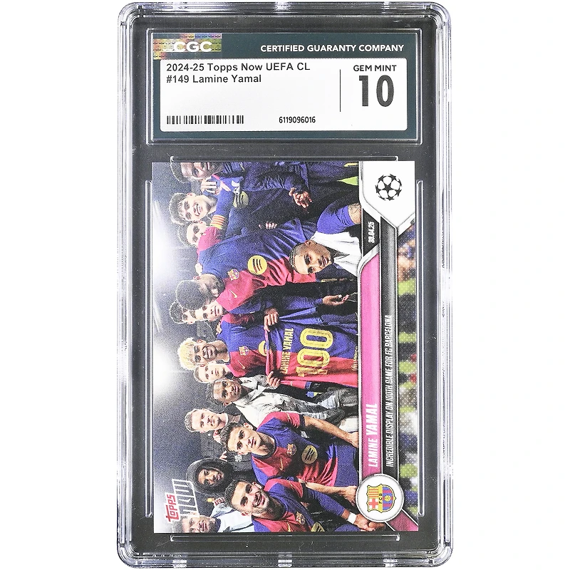 Lamine Yamal Barcelona 2024-25 Topps Now UEFA UCL Incredible Display on 100th game for FC Barcelona #149 CGC Authenticated 10 Card
