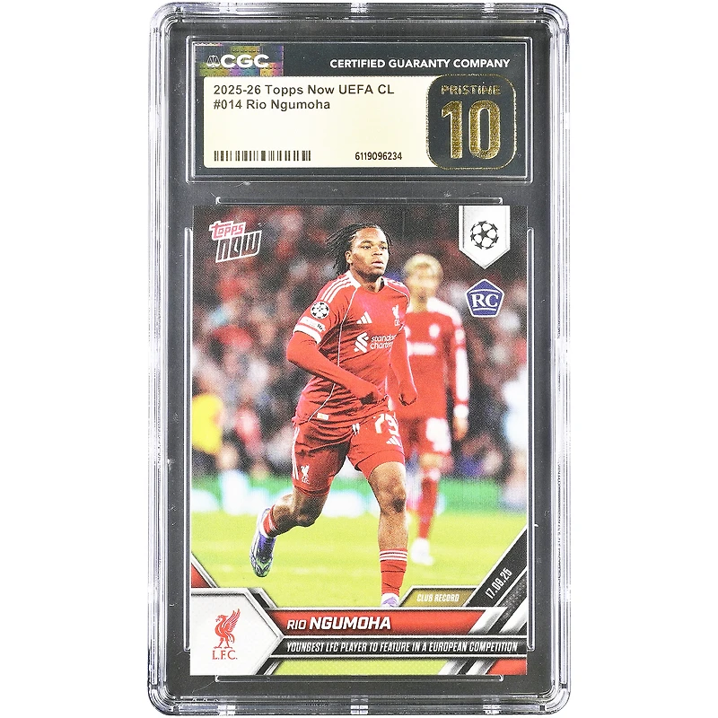 Rio Ngumoha Liverpool 2025-26 Topps Now UEFA CL Youngest LFC Player to Feature in a European Competition #14 CGC Authenticated PRISTINE 10 Rookie Card