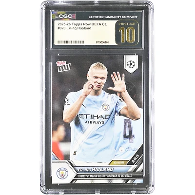 Erling Haaland Manchester City 2025-26 Topps Now UEFA CL Fastest Player in History to Reach 50 UCL Goals #20 CGC Authenticated PRISTINE 10 Card