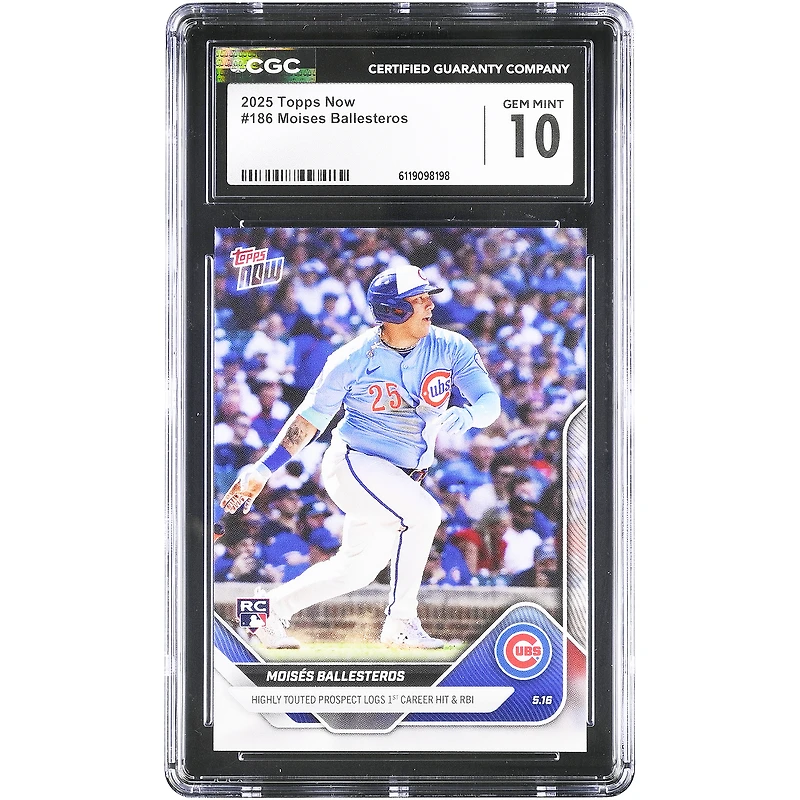 Moisés Ballesteros Chicago Cubs 2025 Topps Now Highly Touted Prospect Logs 1st Career Hit & RBI #186 CGC Authenticated Rookie Card