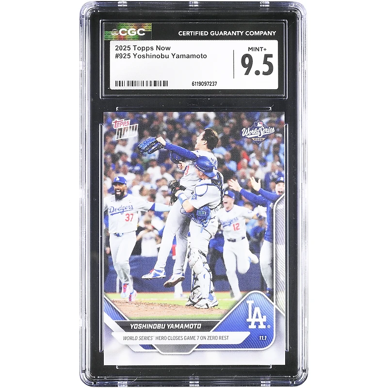 Yoshinobu Yamamoto Los Angeles Dodgers 2025 Topps Now World Series Hero Closes Game 7 on Zero Rest #925 CGC Authenticated 9.5 Card