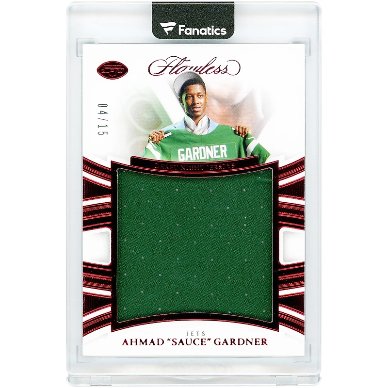 Ahmad Gardner New York Jets 2025 Panini Flawless Jersey Relic from NFL Draft Night #FDNJ-AGR #4/15 Card