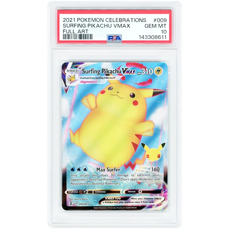 Surfing Pikachu VMAX 2021 Pokemon Celebrations Ultra Rare #009 PSA Authenticated 10 Card