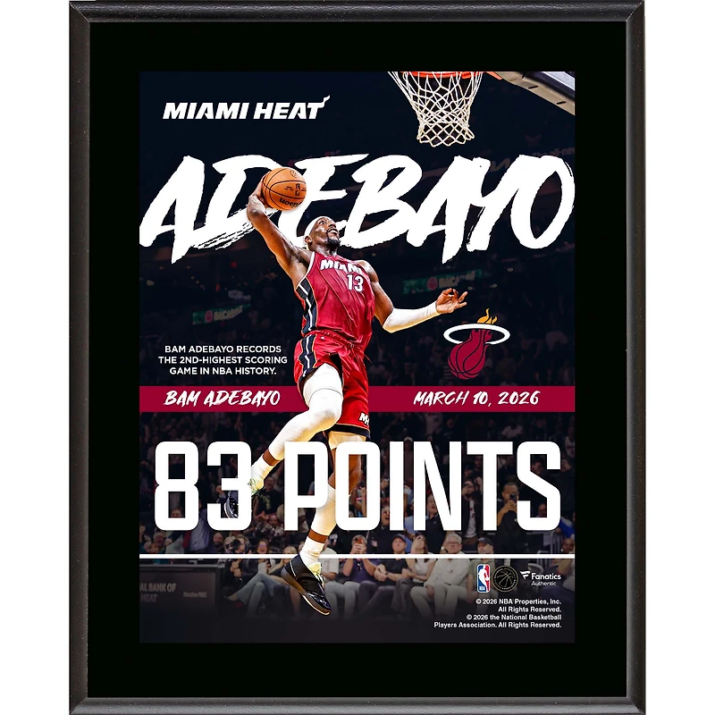 Bam Adebayo Miami Heat 10" x 13" 83-Point Game Sublimated Plaque