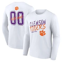 Men's White Clemson Tigers Hustle Personalized Name & Number Long Sleeve T-Shirt