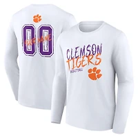 Men's White Clemson Tigers Hustle Personalized Name & Number Long Sleeve T-Shirt