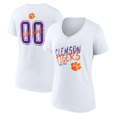 Women's White Clemson Tigers Hustle Personalized Name & Number V-Neck T-Shirt