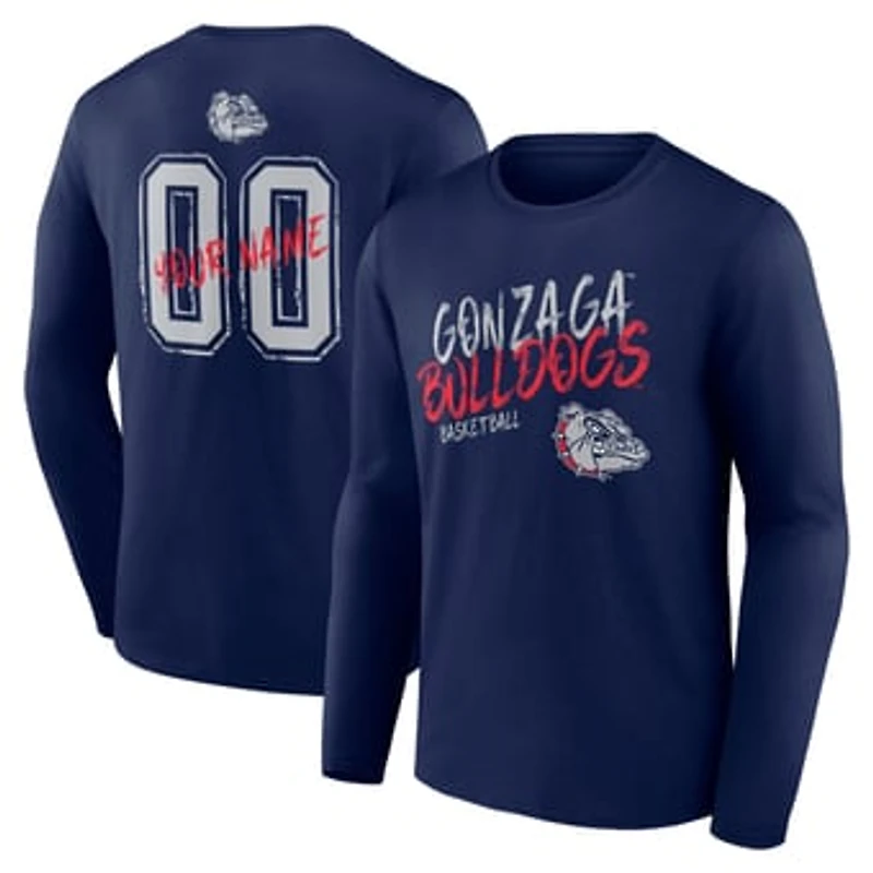 Men's Navy Gonzaga Bulldogs Hustle Personalized Name & Number Long Sleeve T-Shirt