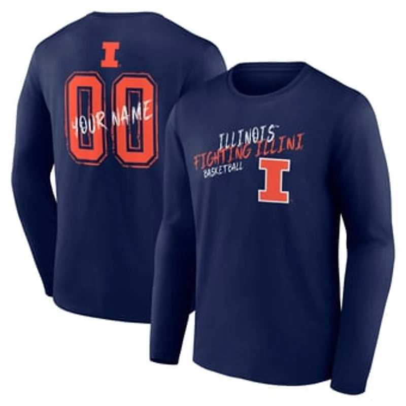 Men's Navy Illinois Fighting Illini Hustle Personalized Name & Number Long Sleeve T-Shirt