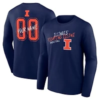 Men's Navy Illinois Fighting Illini Hustle Personalized Name & Number Long Sleeve T-Shirt