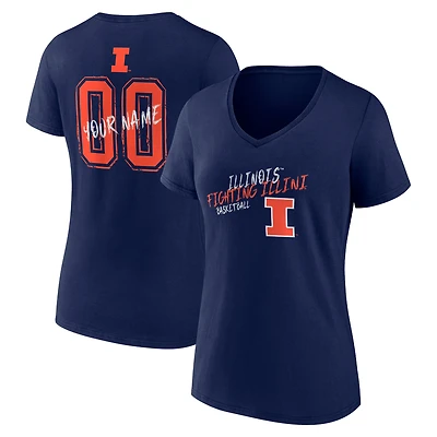 Women's Navy Illinois Fighting Illini Hustle Personalized Name & Number V-Neck T-Shirt