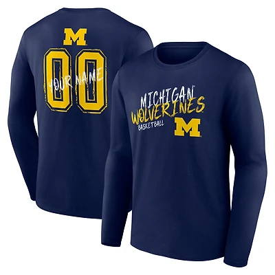 Men's Navy Michigan Wolverines Hustle Personalized Name & Number Long Sleeve T-Shirt