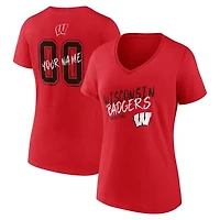 Women's Red Wisconsin Badgers Hustle Personalized Name & Number V-Neck T-Shirt
