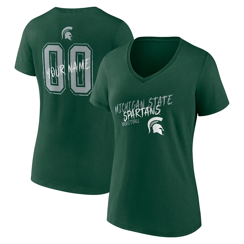 Women's Green Michigan State Spartans Hustle Personalized Name & Number V-Neck T-Shirt
