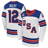 Men's Nike Matthew Boldy White US Hockey 2026 Away Replica Jersey