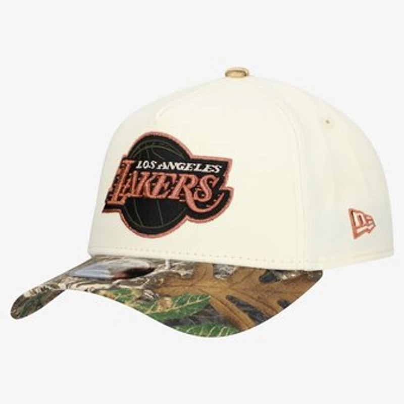 Men's New Era Cream Los Angeles Lakers Realtree Chrome Two-Tone 9FORTY A-Frame Adjustable Hat
