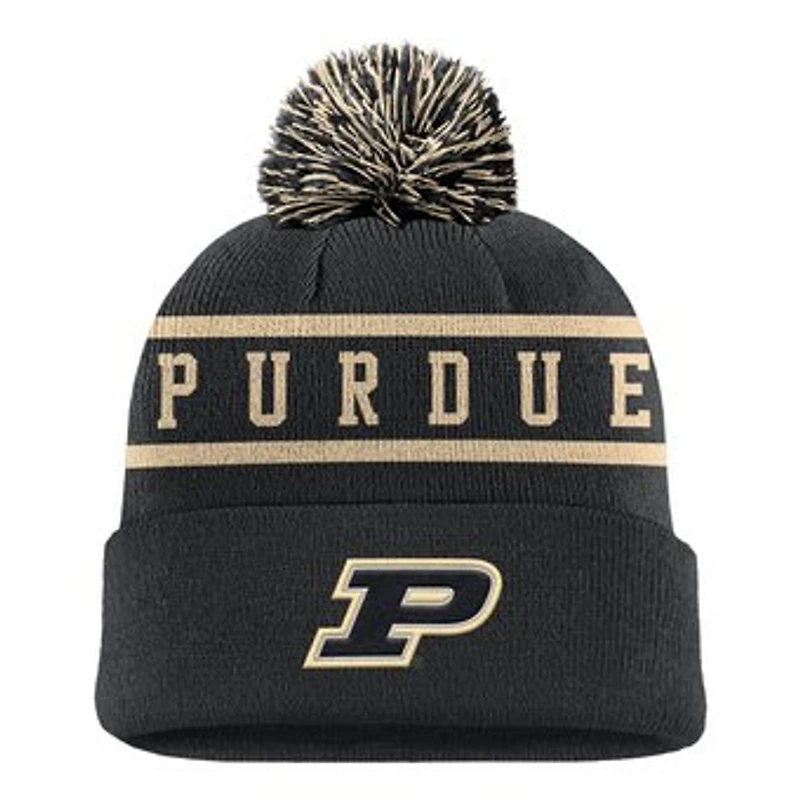 Men's Nike Black Purdue Boilermakers Peak Cuffed Knit Hat with Pom