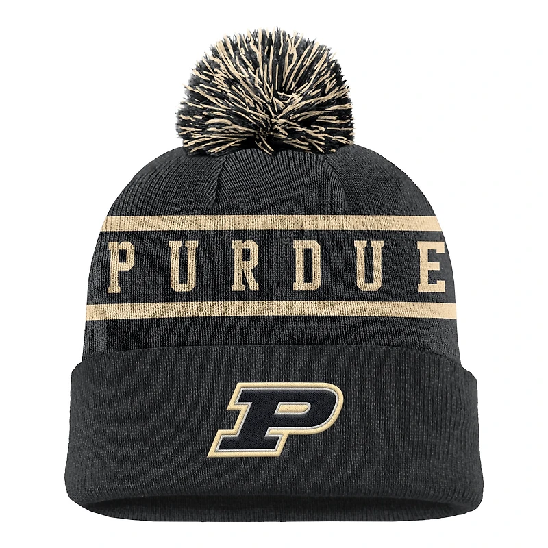 Men's Nike Black Purdue Boilermakers Peak Cuffed Knit Hat with Pom