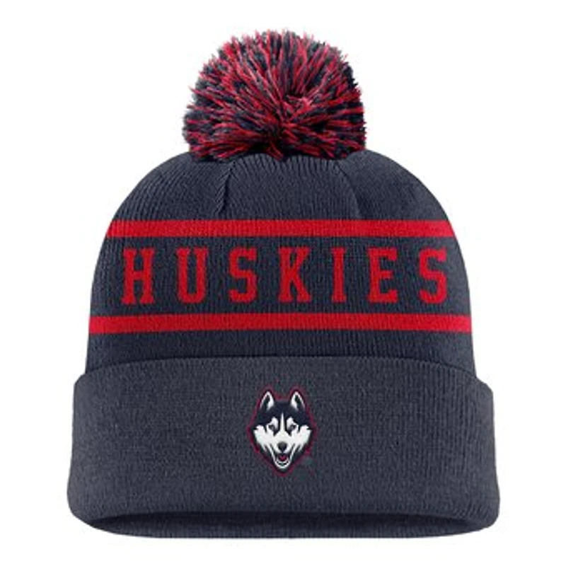 Men's Nike Navy UConn Huskies Peak Cuffed Knit Hat with Pom