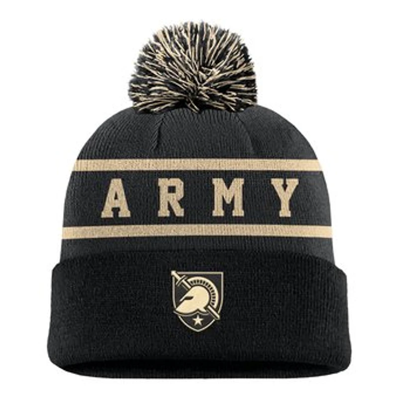 Men's Nike Black Army Black Knights Peak Cuffed Knit Hat with Pom