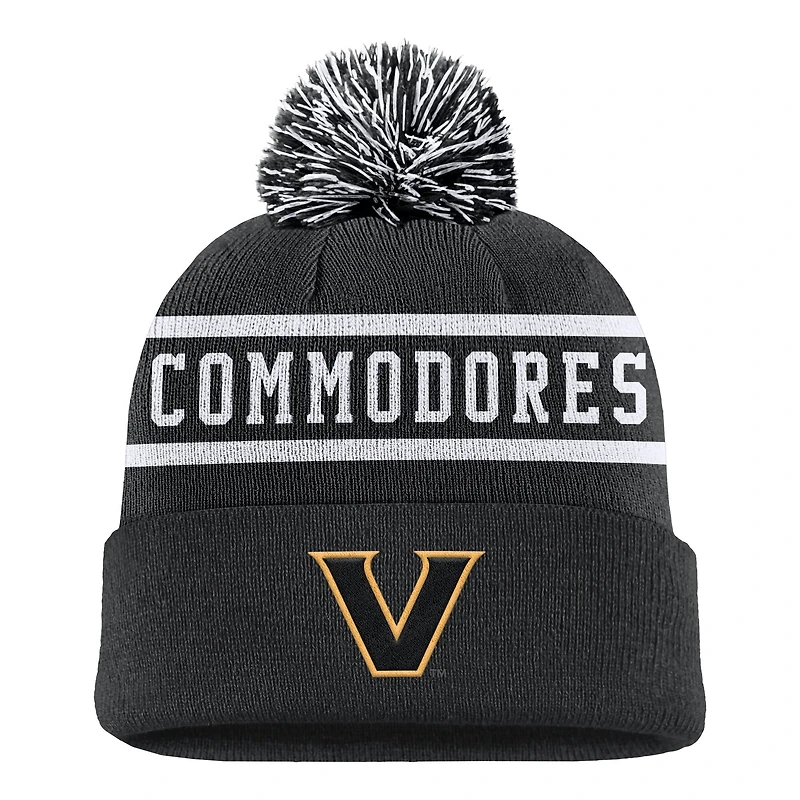 Men's Nike Black Vanderbilt Commodores Peak Cuffed Knit Hat with Pom