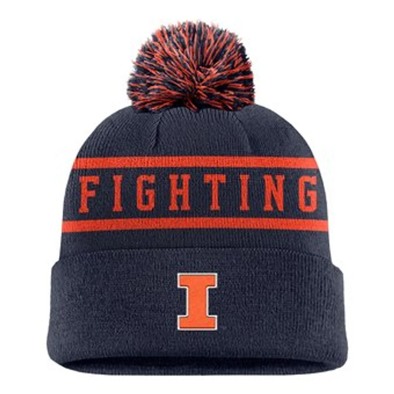 Men's Nike Navy Illinois Fighting Illini Peak Cuffed Knit Hat with Pom