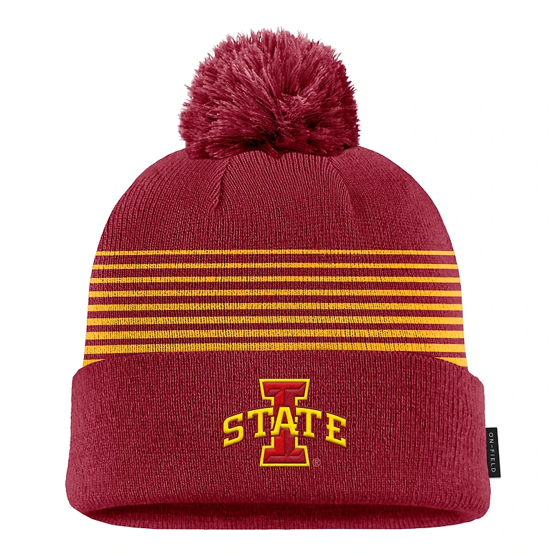 Men's Nike Cardinal Iowa State Cyclones 2026 On-Field Peak Cuffed Knit Hat with Pom