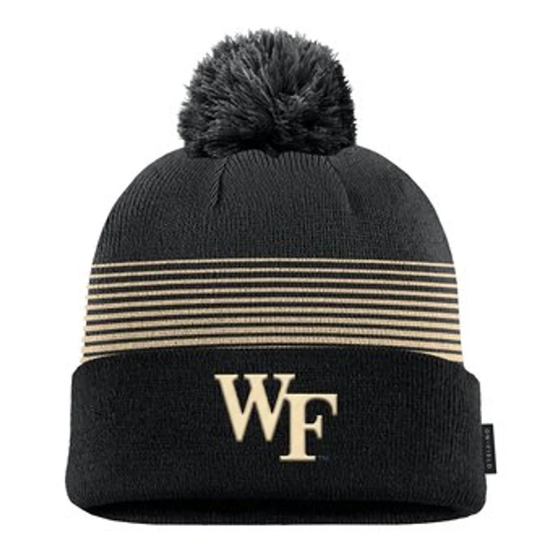 Men's Nike Black Wake Forest Demon Deacons 2026 On-Field Peak Cuffed Knit Hat with Pom