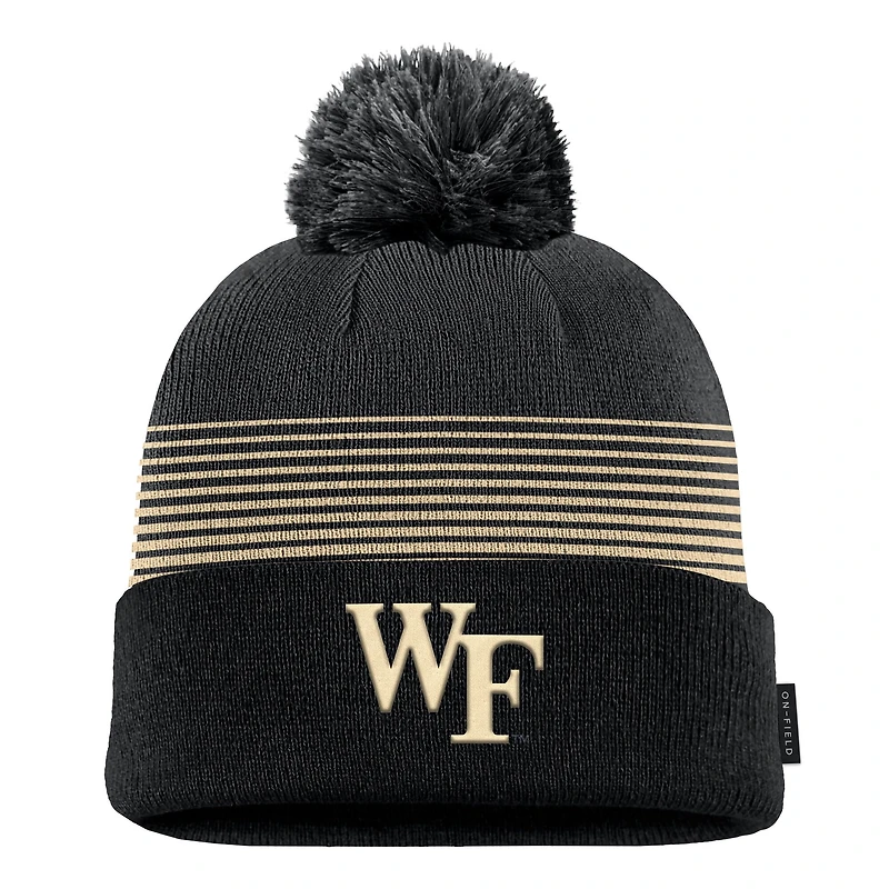 Men's Nike Black Wake Forest Demon Deacons 2026 On-Field Peak Cuffed Knit Hat with Pom