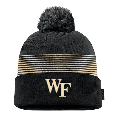 Men's Nike Black Wake Forest Demon Deacons 2026 On-Field Peak Cuffed Knit Hat with Pom