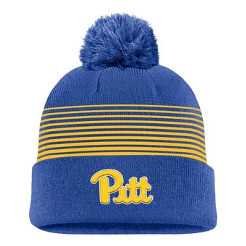 Men's Nike Royal Pitt Panthers 2026 On-Field Peak Cuffed Knit Hat with Pom