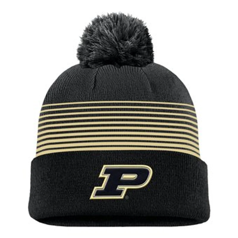 Men's Nike Black Purdue Boilermakers 2026 On-Field Peak Cuffed Knit Hat with Pom