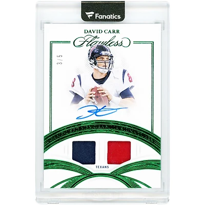 David Carr Houston Texans Autographed 2025 Panini Flawless Emerald Game-Used Memorabilia Dual-Color Relics #GUMS-DCA #3/5 Card
