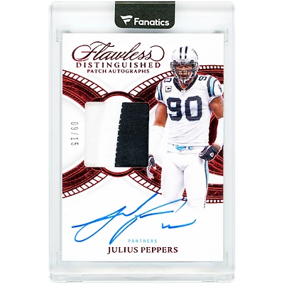 Julius Peppers Carolina Panthers Autographed 2025 Panini Flawless Ruby Distinguished Patch Dual-Color Relic #DPA-JPS #9/15 Card