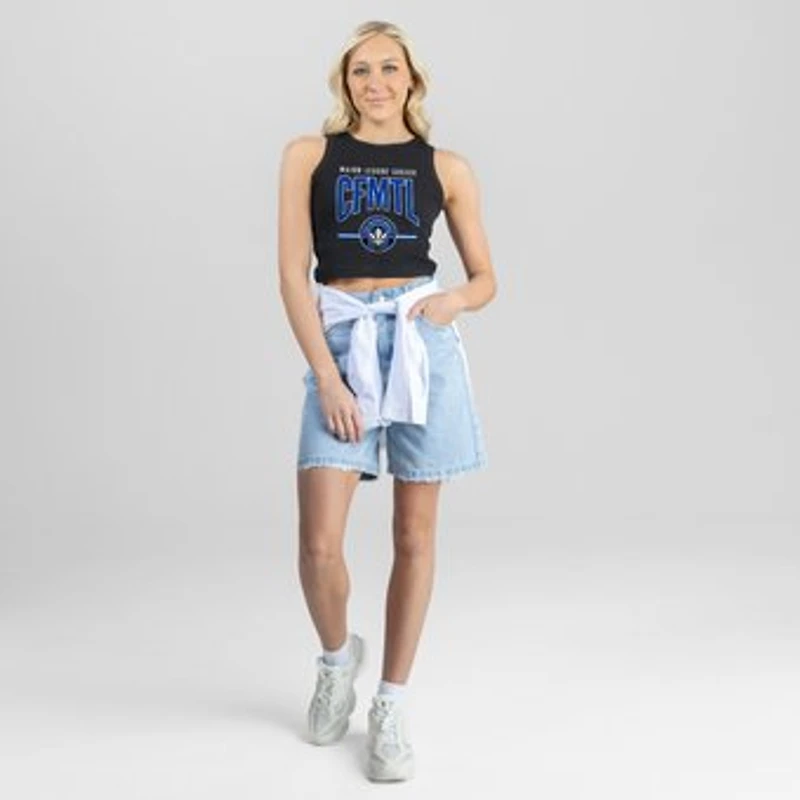 Women's Gameday Couture Black CF Montreal Mic Drop Essential Ribbed Cropped Tank Top